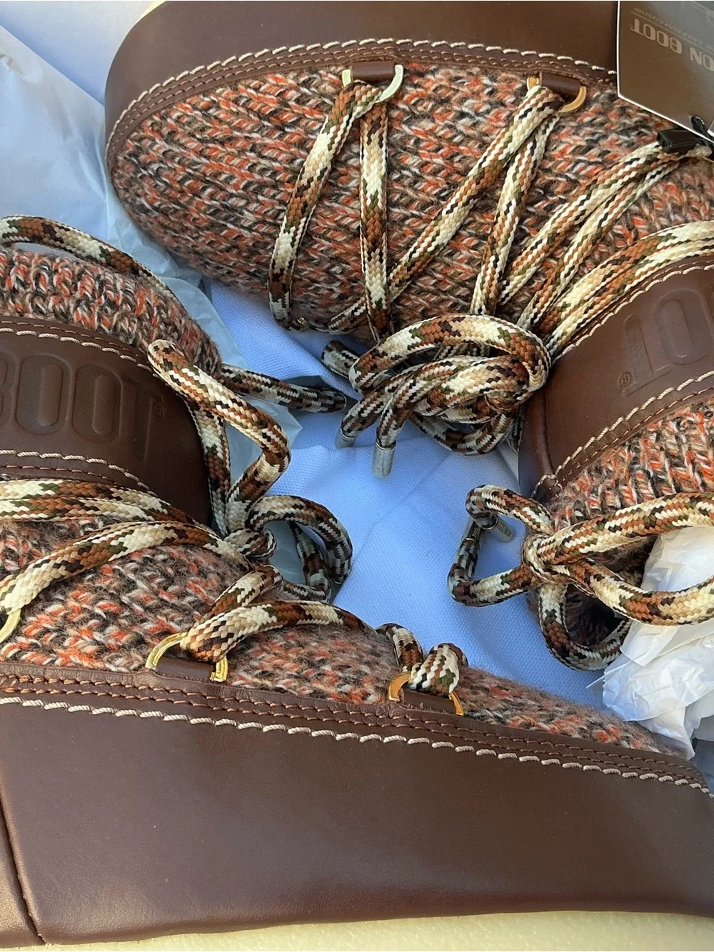 Chloe Moon Boot Knit and Leather Winter Boots in Brown and Orange